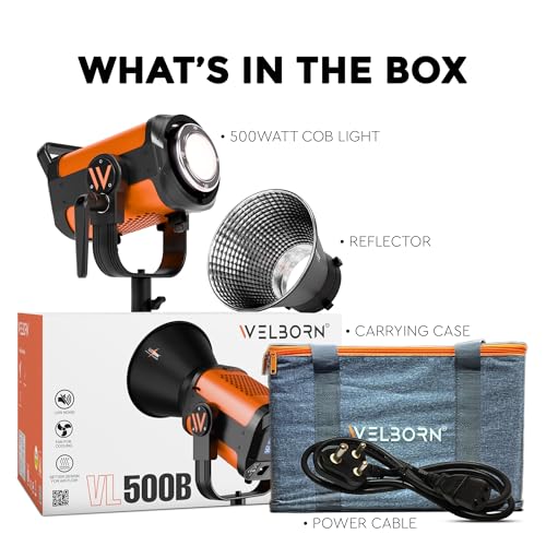 WELBORN ويلبورن VL-500B ضوء LED COB ثنائي اللون مستمر مع تحكم عبر التطبيق، عاكس 18 سم، 500W – 3200K–5600K درجة حرارة لون قابلة للتعديل، يعمل بالطاقة المتناوبة، مثالي للتصوير الفوتوغرافي وتصوير الفيديو (500B) - Image 3