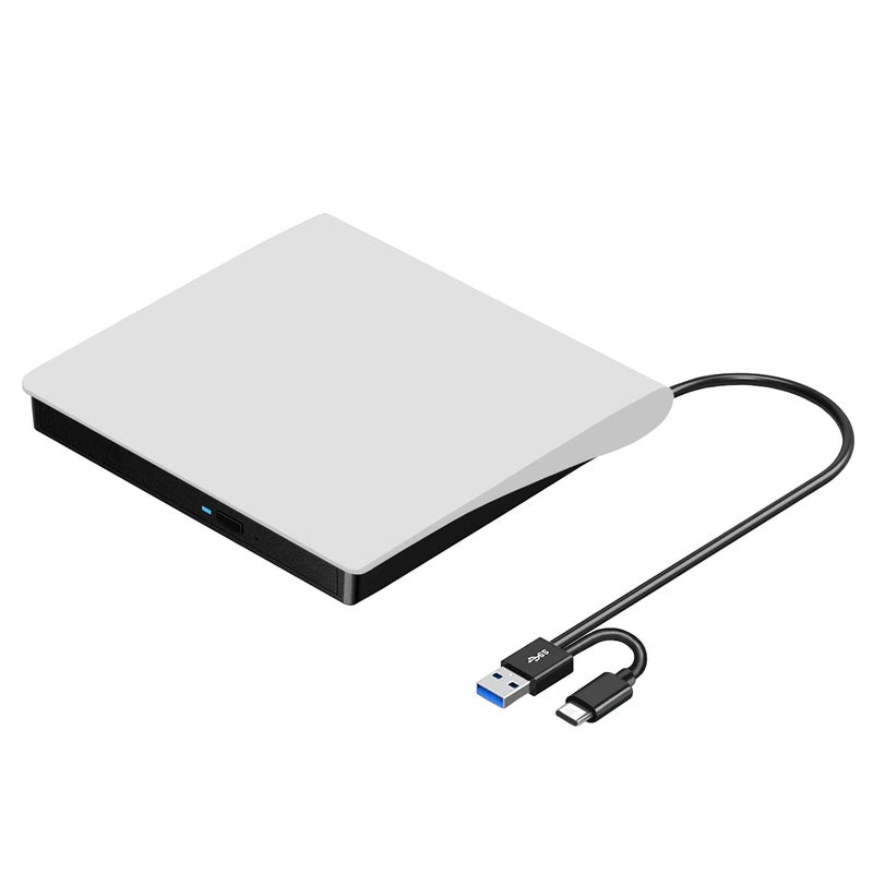 ROOFULL External CD/DVD Drive for Mac Laptop, USB 3.0 & USB-C Portable DVD CD ROM Reader Player Burner Writer Rewriter for Apple MacBook Pro/Air, iMac, Windows 11/10/ Laptop Computer, White - Image 1