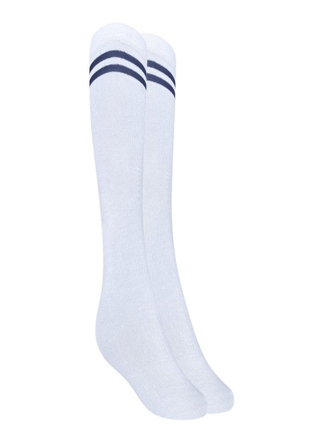 MUKHAKSH (Pack of 4 Pairs = 8 Socks Boys Kids White Socks with Navy Blue Stripes Border Lining White with Navy Blue Stripes School Uniform Dress Socks - Image 2