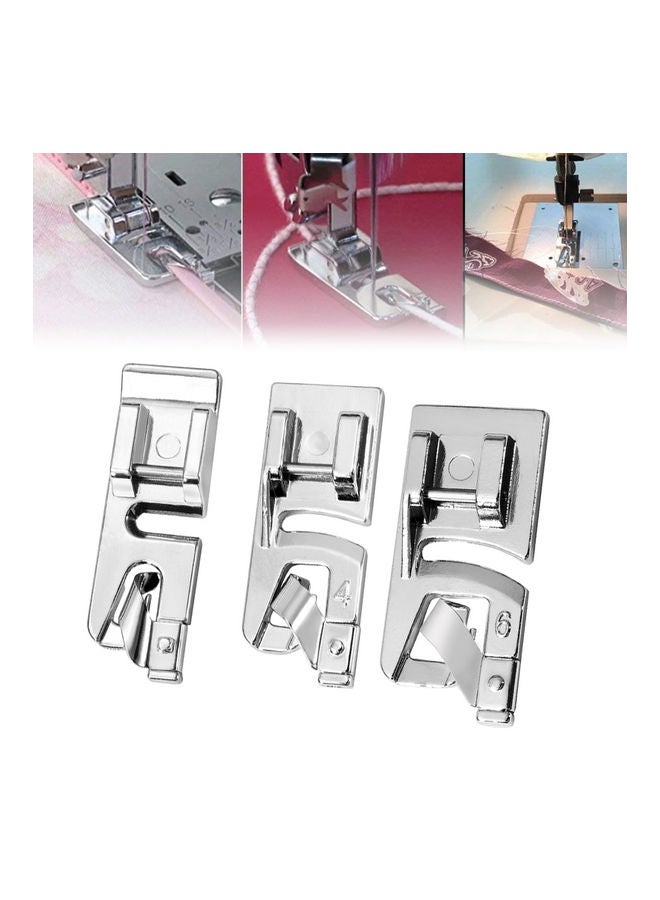 NIBEMINENT 3-Piece Narrow Rolled Hem Sewing Machine Foot Tool Set Silver - Image 1