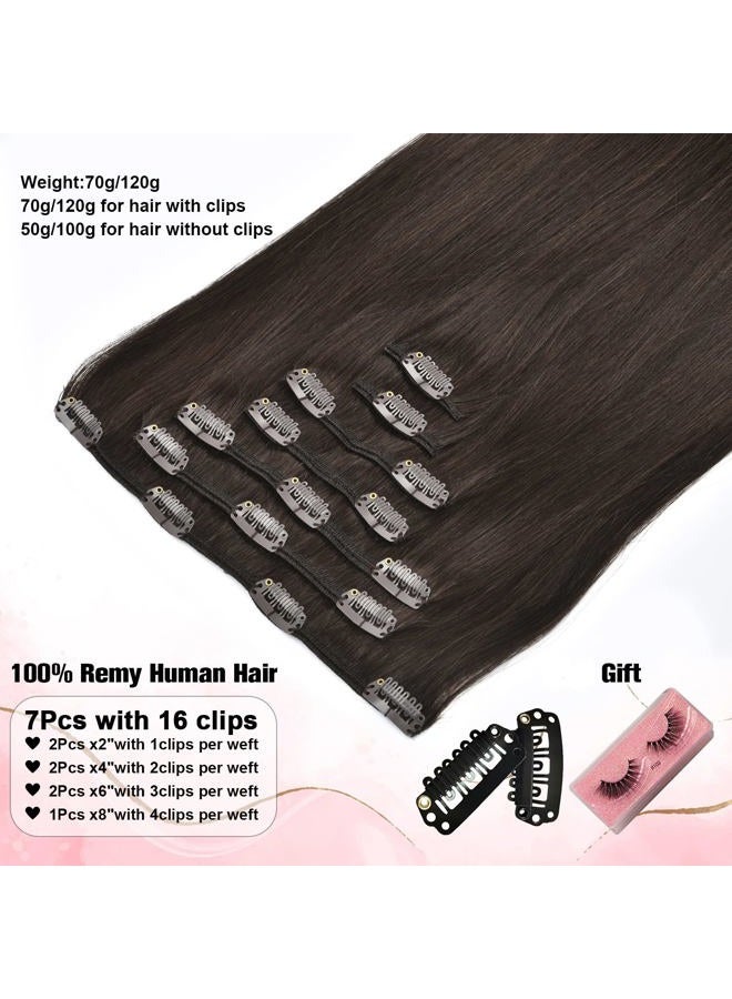Senmy Natural Human Hair Clip in Extension 120g 7Pcs Dark Brown Hair Extensions Clip in Human Hair 22 Inch Real Clip in Hair Extension For Women (22 Inch, #2 Dark Brown) - Image 2