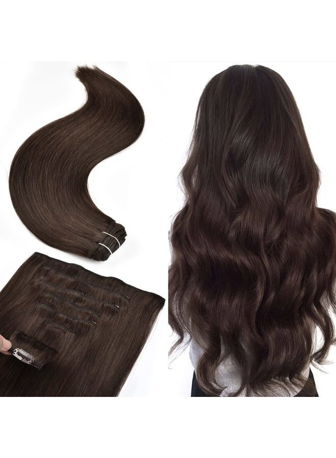 Senmy Natural Human Hair Clip in Extension 120g 7Pcs Dark Brown Hair Extensions Clip in Human Hair 22 Inch Real Clip in Hair Extension For Women (22 Inch, #2 Dark Brown) - Image 1