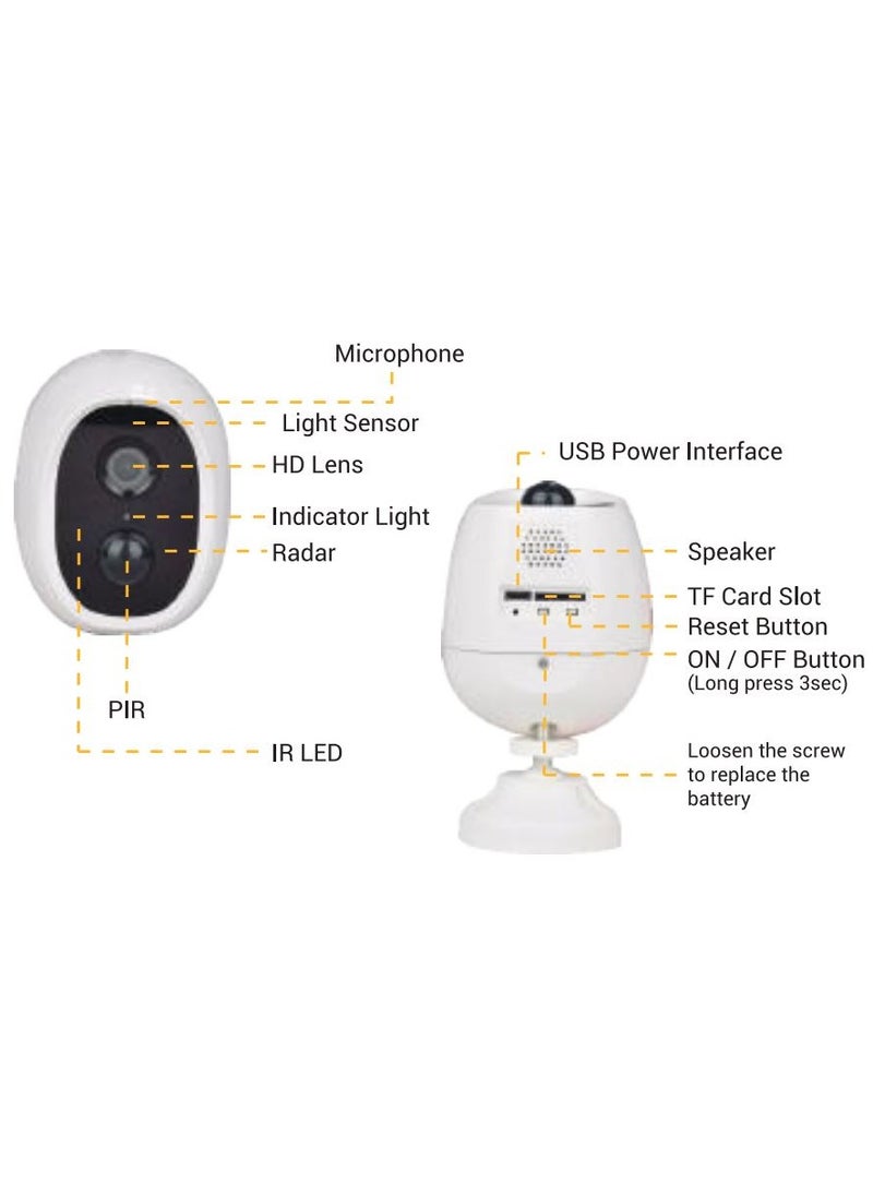STC STC Wireless Indoor Outdoor Surveillance Camera 1080P 360Degree With Motion Rechargeable Battery Mobile APP For Tracking and Talking - Night mode IR, White  - Image 5