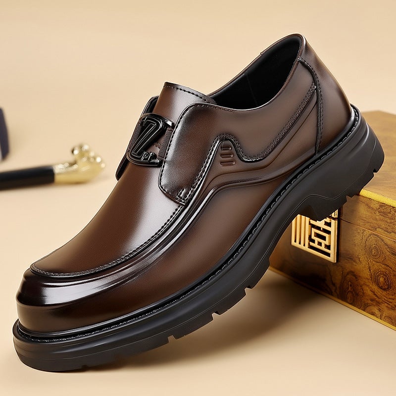 Men'S Leather Shoes, Genuine Leather Business Formal Shoes, Men'S First-Layer Cowhide Men'S Casual Light Luxury Style Thick-Soled Men'S Shoes - Image 2
