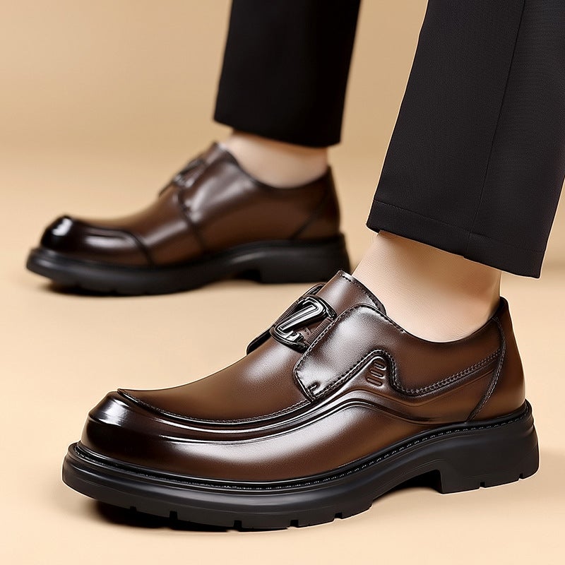 Men'S Leather Shoes, Genuine Leather Business Formal Shoes, Men'S First-Layer Cowhide Men'S Casual Light Luxury Style Thick-Soled Men'S Shoes - Image 4