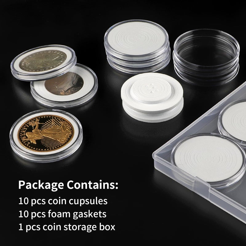 Coidea 10Pcs Clear Coin Capsules  Silver Dollar Coin Holder  Coin Holders For Collectors  Plastic Coin Case With Adjustable Gasket & Organizer Box For Morgan Silver Dollar | 16/20/25/27/30/33/38/46Mm - Image 5