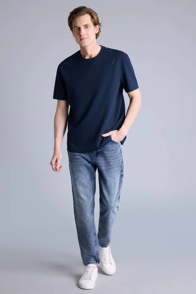 ديفاكتو Regular Fit Crew Neck Twill Short Sleeve T-Shirt
