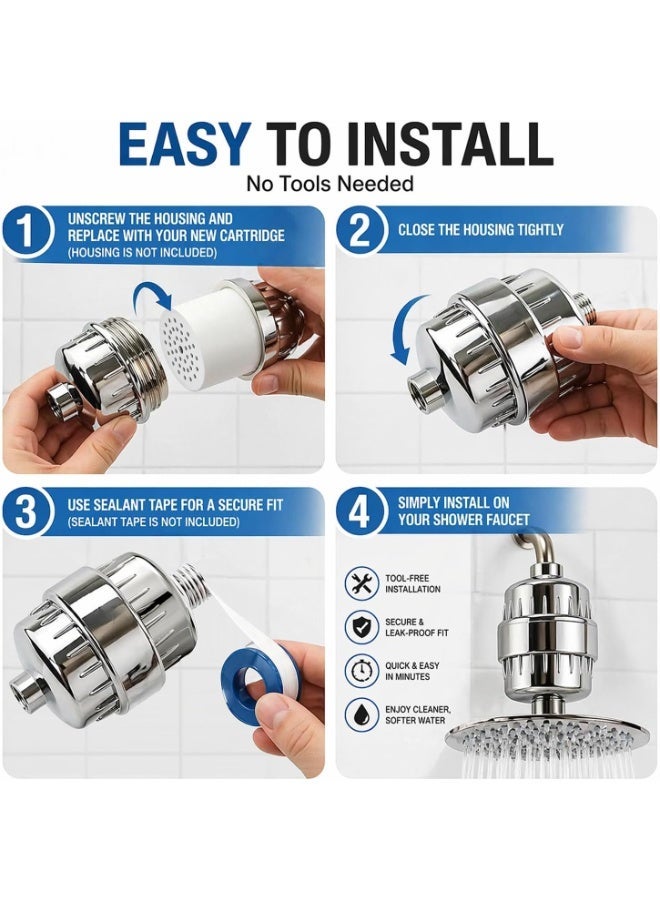 4 Pack 15 Stage Upgraded Shower Filter Cartridges, Universal Replacement Water Purifier Filter, Effective Chlorine Hard Water Impurities Removal Filter for All Shower Heads - Image 4