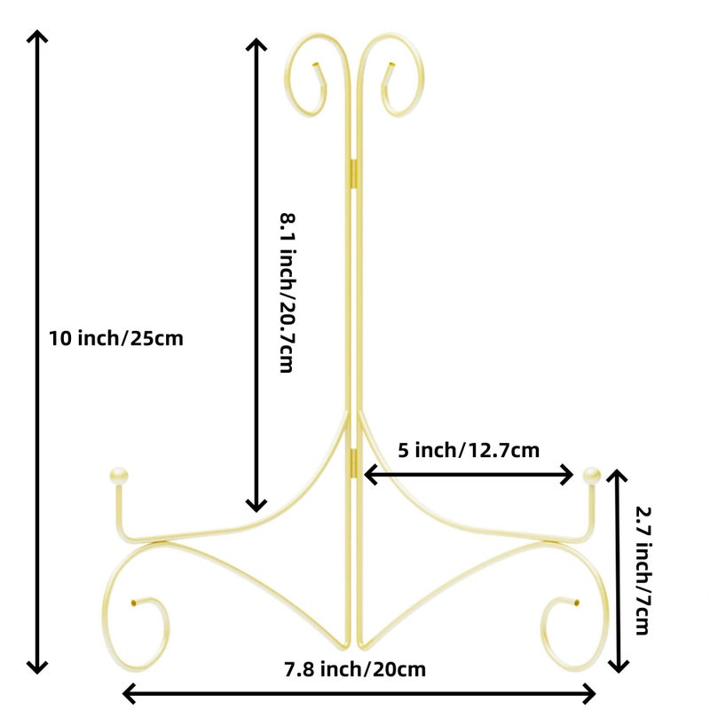 HEMYLU 10 Inch Display Plate Stand with Folding Design, Metal Plate Holder for Tables, Picture Easel for Home Decoration, Photo Frame Stand, 10'' Gold, 2-Pack - Image 3