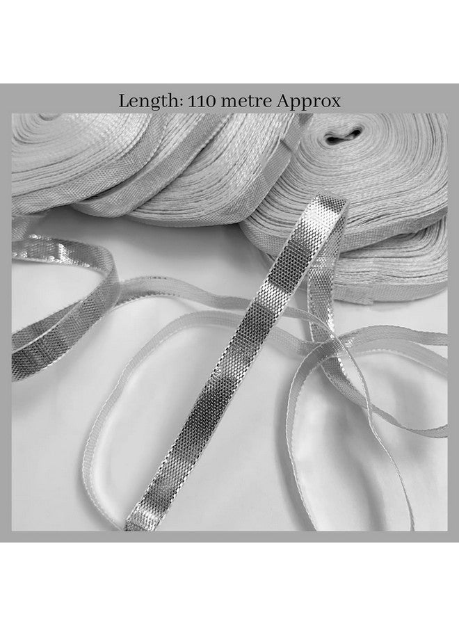 Embroiderymaterial Gota Laces Borders Material for Dresses Clothes Apparels Saree Blouses Making Purpose Metallic Silver Color (110 Meter) - Image 4