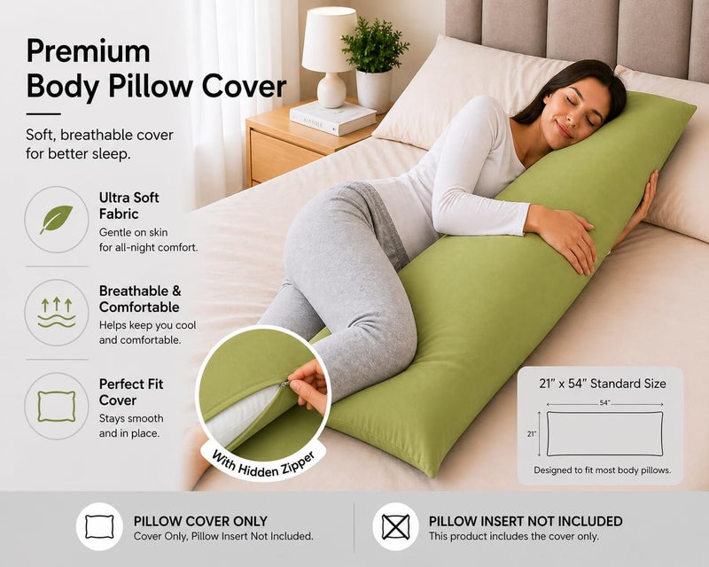 EVOLIVE Ultra Soft Microfiber Body Pillow Cover/Pillowcases 21"x54" with Hidden Zipper Closure(21"x54" Body Pillow Cover, Sage) - Image 3
