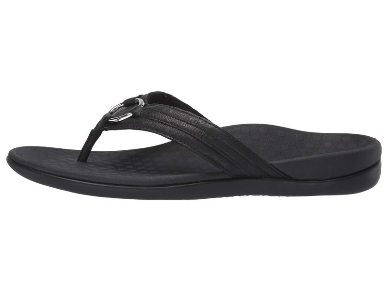 Vionic Women's Tide Aloe Toe-Post Sandal - Ladies Flip- flop with Concealed Orthotic Arch Support Black Leather 7 Medium US - Image 4