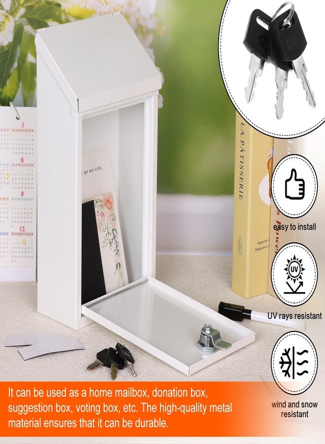 Mkhaslri Metal Donation Box Charity Steel Collection Box Office Suggestion Secure Mailbox with Top Slot and Lock with Keys Wall Mount Waterproof Mailbox for Home Office (White, 10.2 x 5.7 x 2.9 Inch) - Image 4