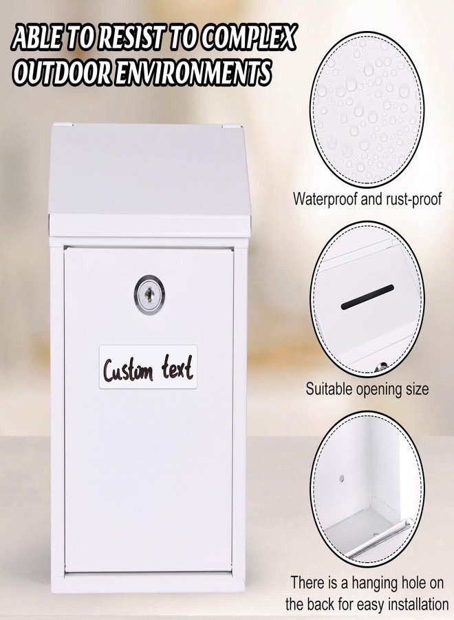 Mkhaslri Metal Donation Box Charity Steel Collection Box Office Suggestion Secure Mailbox with Top Slot and Lock with Keys Wall Mount Waterproof Mailbox for Home Office (White, 10.2 x 5.7 x 2.9 Inch) - Image 3