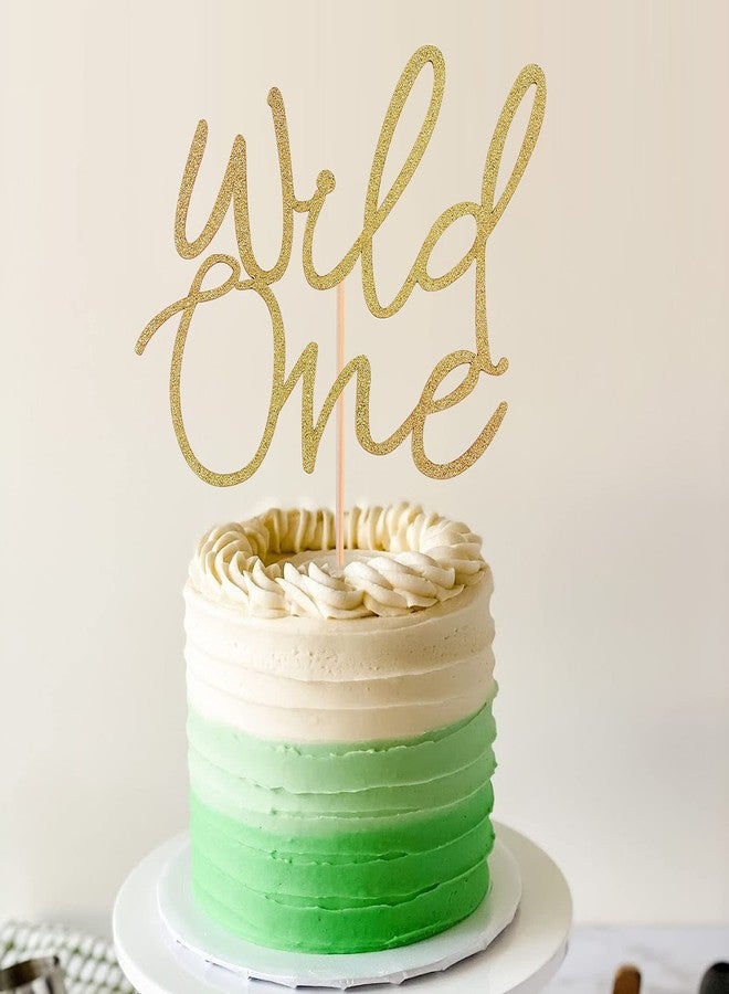 AHAORAY Wild One Cake Topper - Gold Glitter Paper Birthday Cake Decoration for 1st Birthday Party Cake - Baby's First Birthday Souvenir Party Photo Booth Props - Suitable for Baby Shower/Gender Reveal Party - Image 3