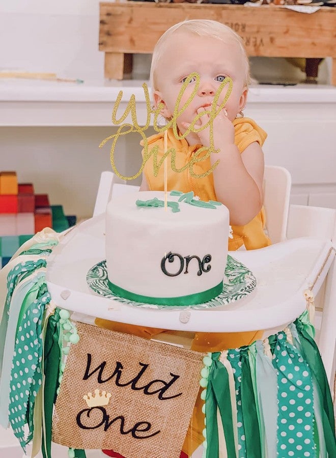 AHAORAY Wild One Cake Topper - Gold Glitter Paper Birthday Cake Decoration for 1st Birthday Party Cake - Baby's First Birthday Souvenir Party Photo Booth Props - Suitable for Baby Shower/Gender Reveal Party - Image 4