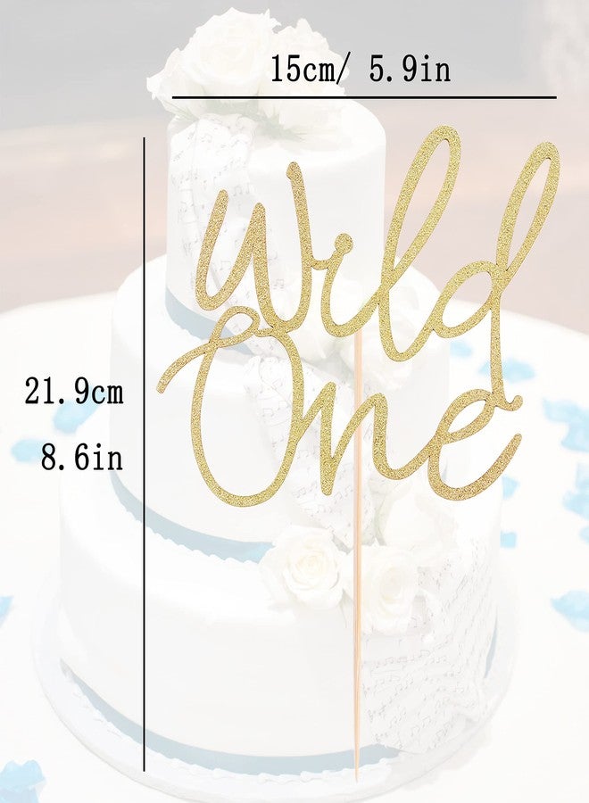 AHAORAY Wild One Cake Topper - Gold Glitter Paper Birthday Cake Decoration for 1st Birthday Party Cake - Baby's First Birthday Souvenir Party Photo Booth Props - Suitable for Baby Shower/Gender Reveal Party - Image 2