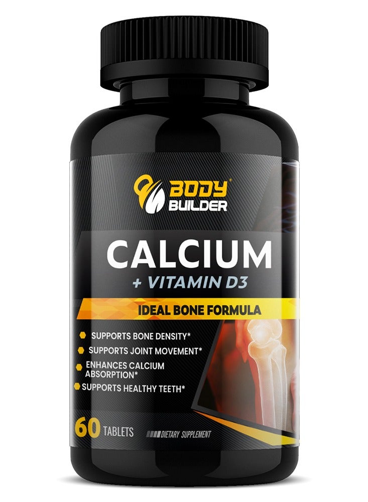 Body Builder Calcium + Vitamin D3, 60 Tablets – Supports Bone Density, Joint Mobility & Muscle Health, Vegetarian-Friendly