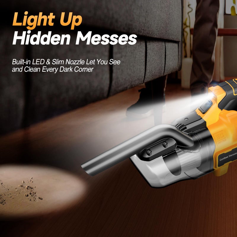 Fledukten Cordless Handheld Vacuum Cleaner Compatible with DeWalt 20V Battery, 16000Pa Strong Suction, 2 HEPA Filters & 4 Nozzles, Lightweight Portable Vacuum for Car, Home, Garage â€“ Tool Only - Image 4
