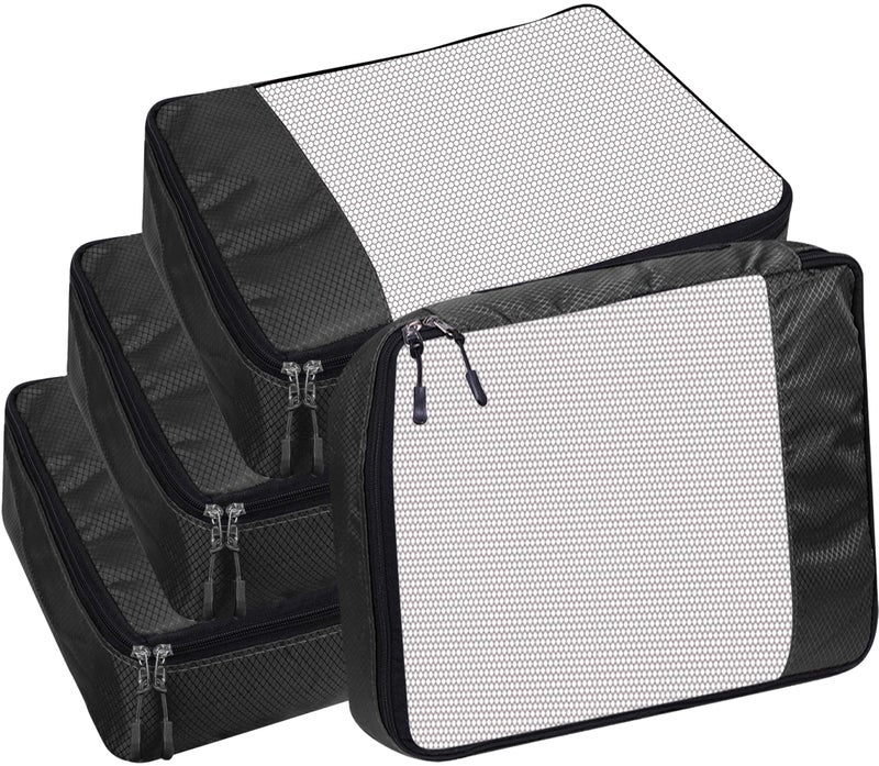 OxbOw Travel Organizer Pouch, Packing Cubes For Travel, Cloth Organizer For Travel, Suitcase Organizer For Travelling, Packing Bags For Travelling (Black, Large- Pack of 4) - Image 1