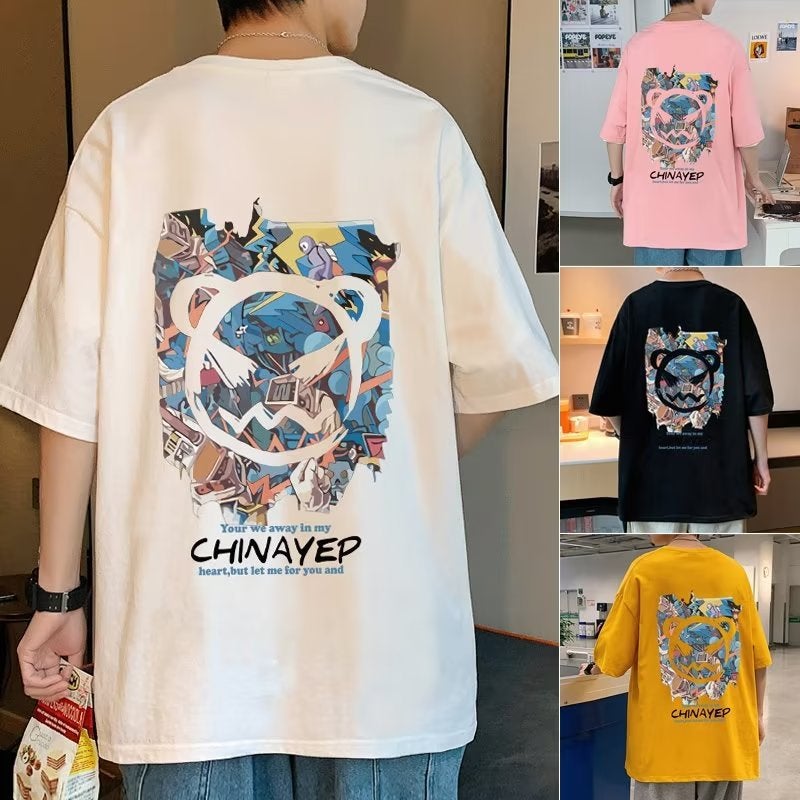 Short-Sleeved T-Shirt for Men in Summer Hong Kong Style Ins Trendy Brand Couple Wear Loose Devil Smiley Print Five-Point Half-Sleeved T-Shirt - Image 2