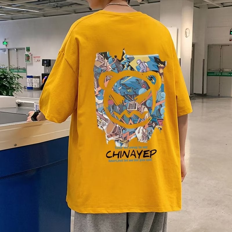 Short-Sleeved T-Shirt for Men in Summer Hong Kong Style Ins Trendy Brand Couple Wear Loose Devil Smiley Print Five-Point Half-Sleeved T-Shirt - Image 5