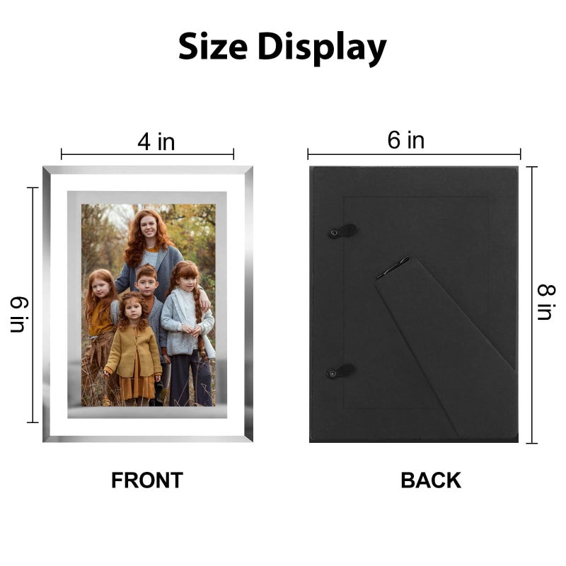 HIKWADERY 4x6 Picture Frames Silver - Set of 4  HD Real Glass 4 by 6 Photo Frame Mirrored Edge Great Gift  for Tabletop or Wall Display (4 x 6  Silver) - Image 4