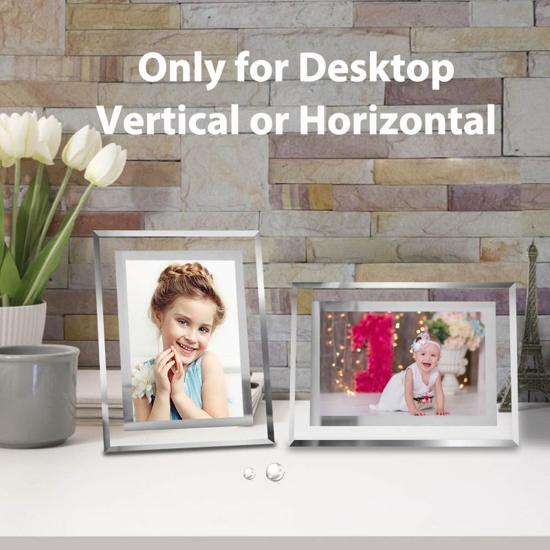 HIKWADERY 4x6 Picture Frames Silver - Set of 4  HD Real Glass 4 by 6 Photo Frame Mirrored Edge Great Gift  for Tabletop or Wall Display (4 x 6  Silver) - Image 3