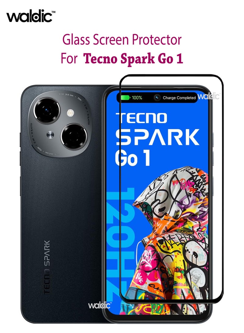 Waldic Tecno Spark Go 1 Screen Protector | Tempered Glass Compatible with Tecno Spark Go 1 | Screen Protector Full HD Quality Tempered Glass Anti-Scratch Edge to Edge Coverage with Easy Installation Kit - Black - Image 1