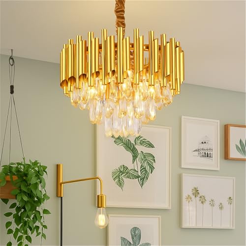 Desidiya Modern Crystal Chandelier 150watt Decorative Pendant Crystal Jhumar | for Home| Chandelier for Restaurant | Jhoomar for Hotel | Light Fixture (Gold Indian, 400MM) - Image 1