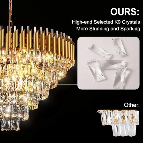 Desidiya Modern Crystal Chandelier 150watt Decorative Pendant Crystal Jhumar | for Home| Chandelier for Restaurant | Jhoomar for Hotel | Light Fixture (Gold Indian, 400MM) - Image 5