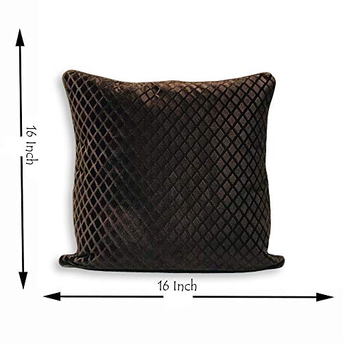 IM FAB ® Brown Velvet Self Check Design Cushion Cover,Set of 5 pcs (16 X 16 inchs or 40 x 40 cm) - Image 4