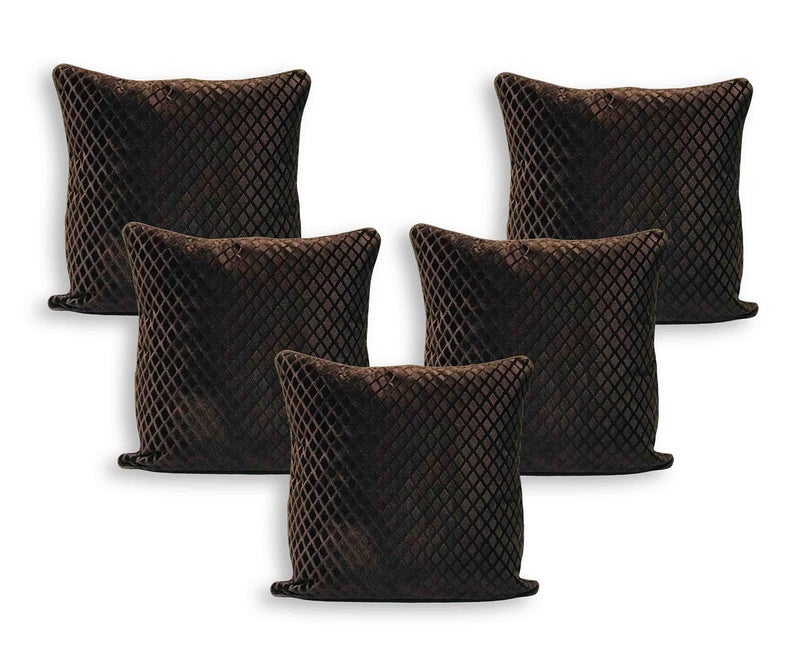 IM FAB ® Brown Velvet Self Check Design Cushion Cover,Set of 5 pcs (16 X 16 inchs or 40 x 40 cm) - Image 5