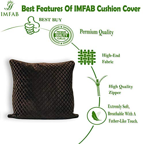 IM FAB ® Brown Velvet Self Check Design Cushion Cover,Set of 5 pcs (16 X 16 inchs or 40 x 40 cm) - Image 3