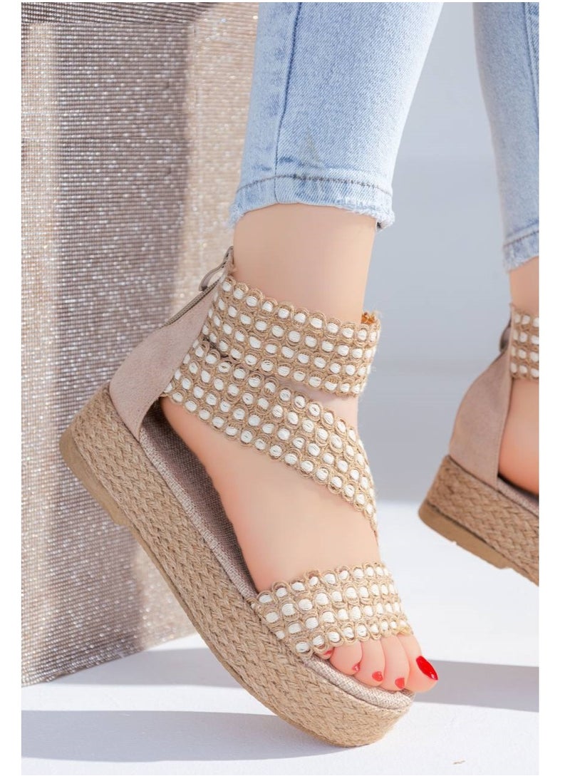 LIFESTYLISH Flat Sandal Burlap K-14 - Beige  - Image 1