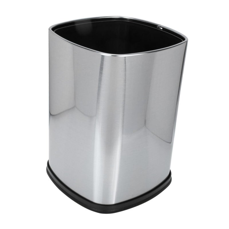 Silver Stainless Steel Lidless Trash Can Waste Bin For Kitchen Bedroom Home - Image 2