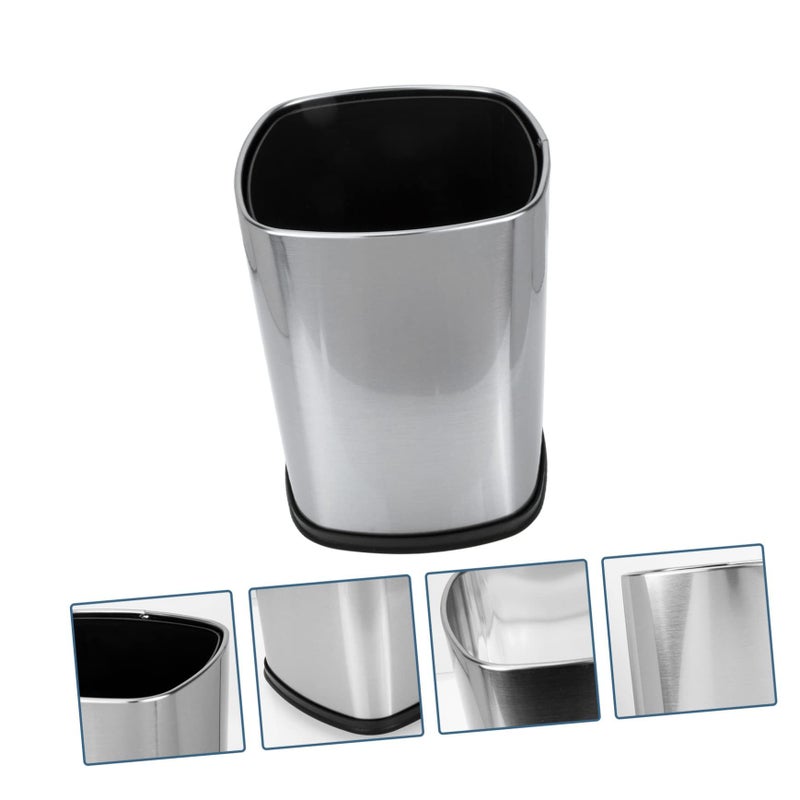 Silver Stainless Steel Lidless Trash Can Waste Bin For Kitchen Bedroom Home - Image 5