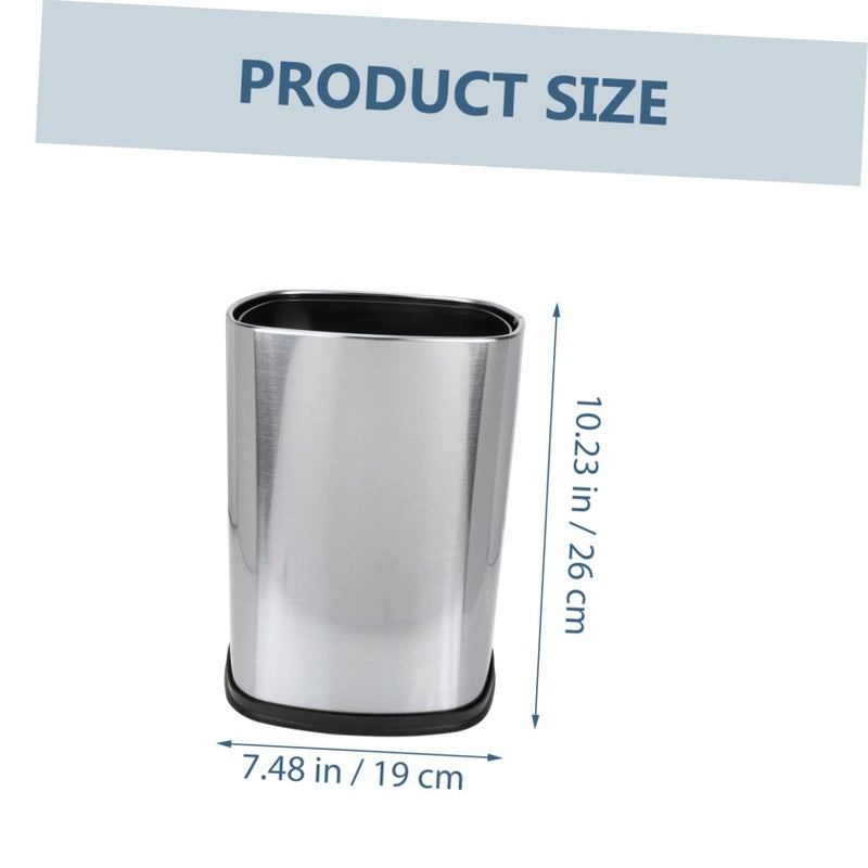 Silver Stainless Steel Lidless Trash Can Waste Bin For Kitchen Bedroom Home - Image 3
