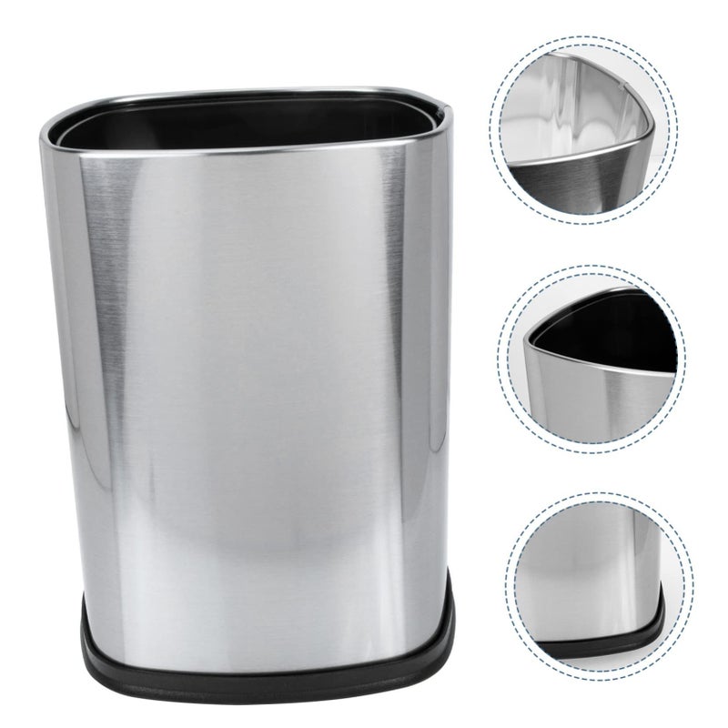 Silver Stainless Steel Lidless Trash Can Waste Bin For Kitchen Bedroom Home - Image 4