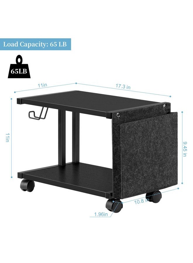 BTY Under Desk Printer Stand Small Printer Table with Storage 2 Tier Printer Cart with Wheels Desktop Printer Stands for Office Home Scanner Printer (Black) - Image 3