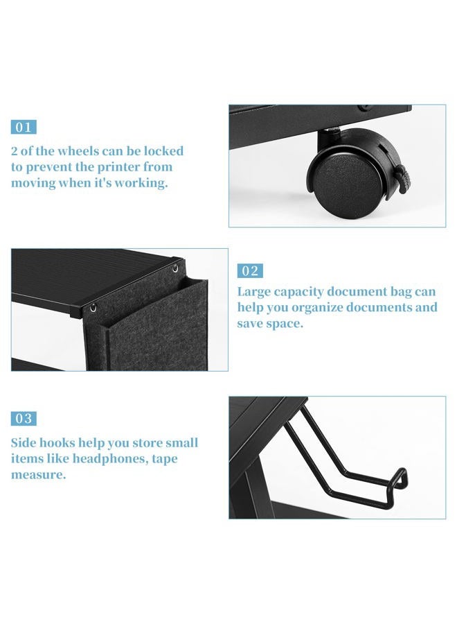 BTY Under Desk Printer Stand Small Printer Table with Storage 2 Tier Printer Cart with Wheels Desktop Printer Stands for Office Home Scanner Printer (Black) - Image 4