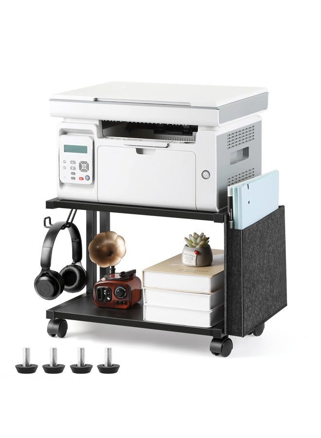 BTY Under Desk Printer Stand Small Printer Table with Storage 2 Tier Printer Cart with Wheels Desktop Printer Stands for Office Home Scanner Printer (Black) - Image 1
