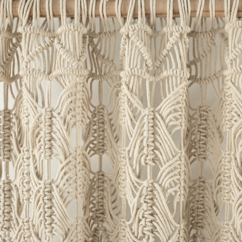 Lush Decor Boho Macrame Tassel Cotton Window Curtain Panel Single 40" W x 84" L Neutral - Macrame Curtains for Windows - Room Divider - Boho Wall Decor - Image 4