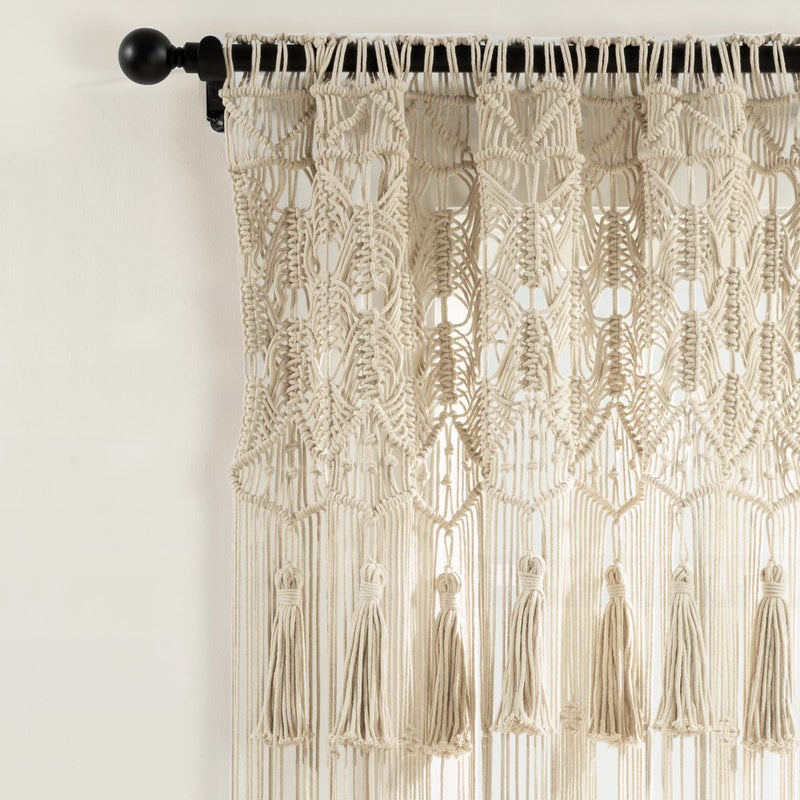 Lush Decor Boho Macrame Tassel Cotton Window Curtain Panel Single 40" W x 84" L Neutral - Macrame Curtains for Windows - Room Divider - Boho Wall Decor - Image 3