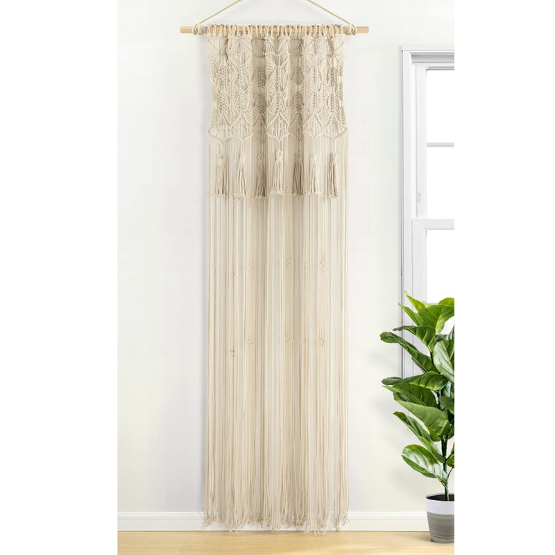 Lush Decor Boho Macrame Tassel Cotton Window Curtain Panel Single 40" W x 84" L Neutral - Macrame Curtains for Windows - Room Divider - Boho Wall Decor - Image 2