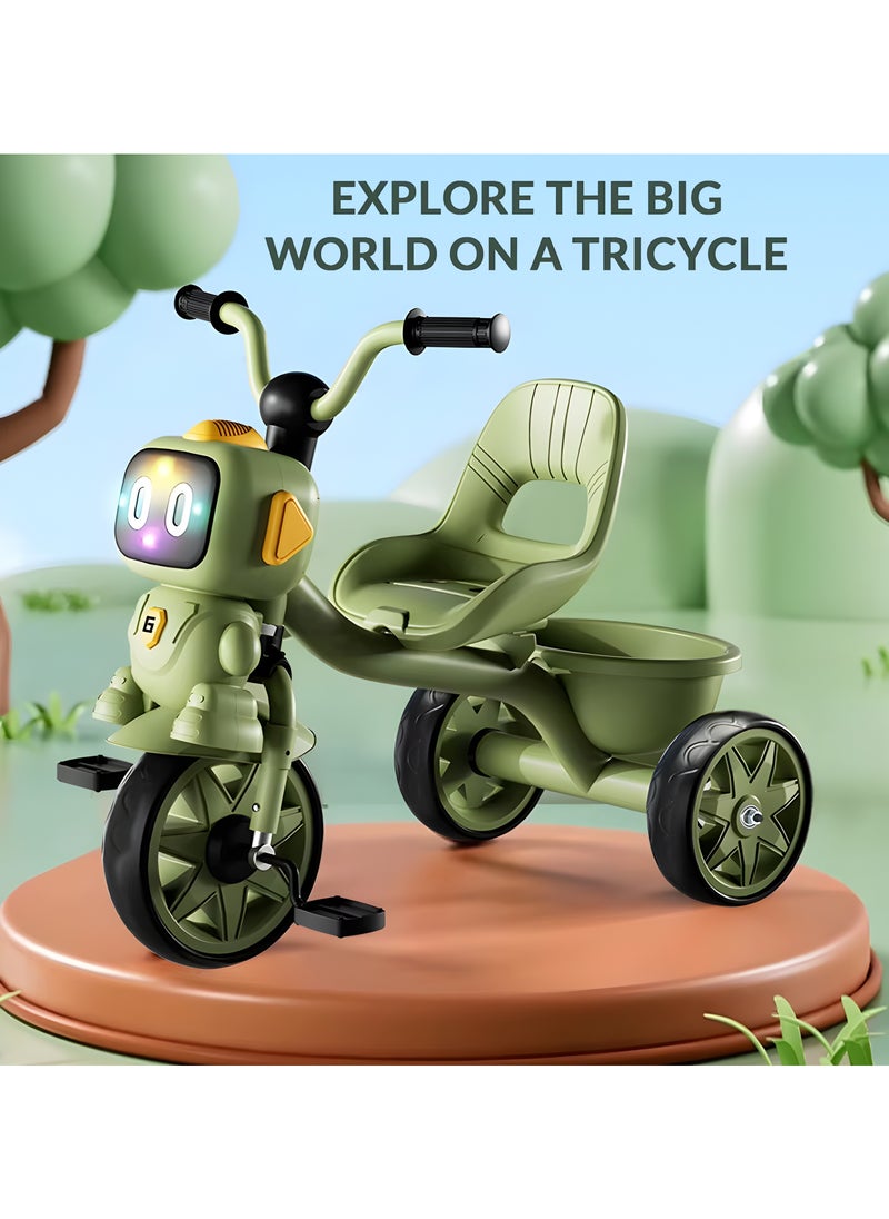 MarkedOne Toddler Toys Tricycle for Kids 2-5 Years - Balance Bike with Light & Music, Strong Steel Frame, Kids Tricycle with 3 Wheels & Back Storage Basket - Perfect Ride-On Toy for Boys & Girls Green  - Image 4