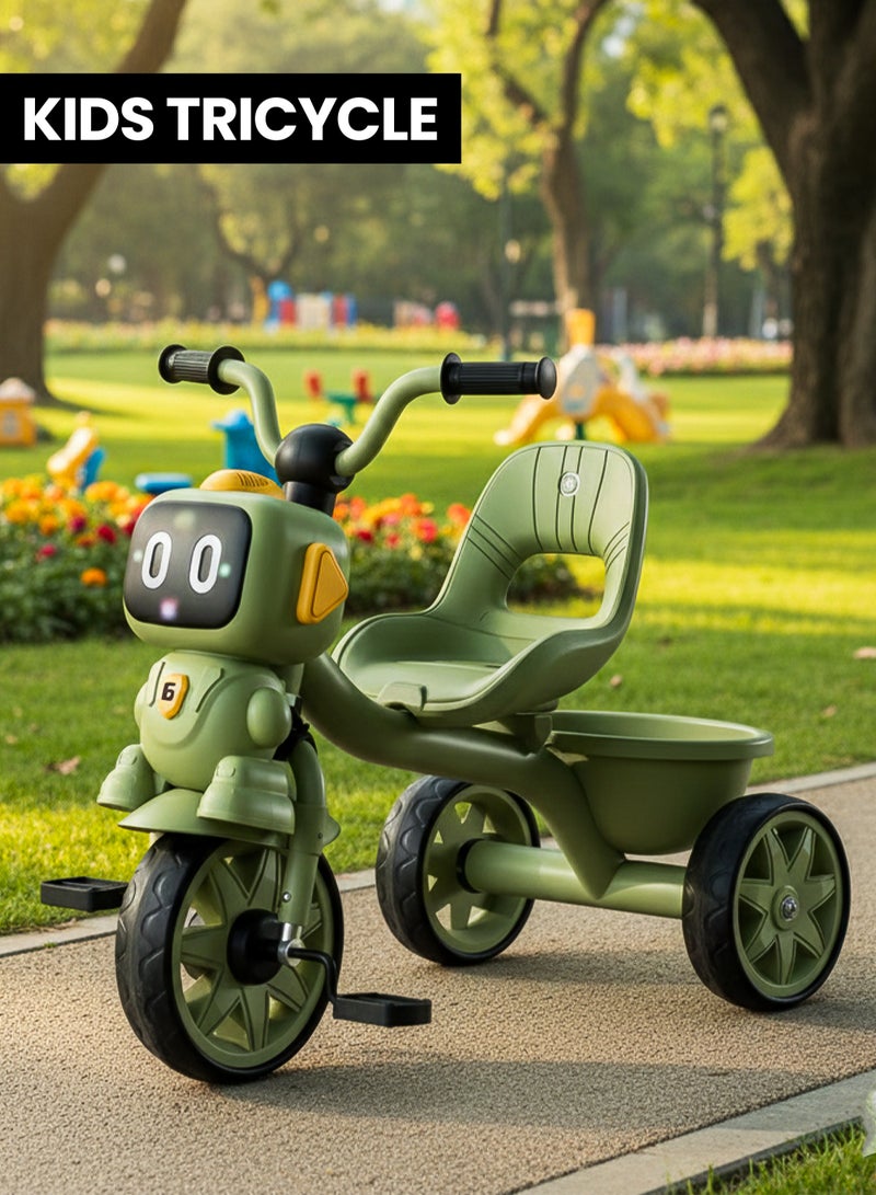 MarkedOne Toddler Toys Tricycle for Kids 3+ Years - Balance Bike with Light & Music, Strong Steel Frame, Kids Tricycle with 3 Wheels & Back Storage Basket - Perfect Ride-On Toy for Boys & Girls Parrot Green - Image 1