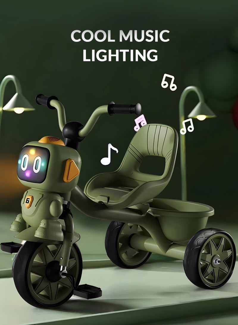 MarkedOne Toddler Toys Tricycle for Kids 3+ Years - Balance Bike with Light & Music, Strong Steel Frame, Kids Tricycle with 3 Wheels & Back Storage Basket - Perfect Ride-On Toy for Boys & Girls Parrot Green - Image 2