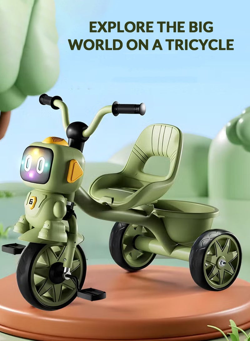 MarkedOne Toddler Toys Tricycle for Kids 3+ Years - Balance Bike with Light & Music, Strong Steel Frame, Kids Tricycle with 3 Wheels & Back Storage Basket - Perfect Ride-On Toy for Boys & Girls Parrot Green - Image 4