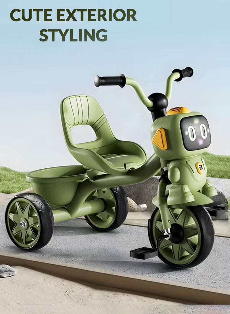 MarkedOne Toddler Toys Tricycle for Kids 3+ Years - Balance Bike with Light & Music, Strong Steel Frame, Kids Tricycle with 3 Wheels & Back Storage Basket - Perfect Ride-On Toy for Boys & Girls Parrot Green - Image 5